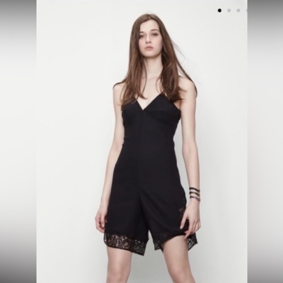 MAJE / Isadora Crepe lace play suit Romper V-Neck black 3 L - Picture 2 of 6